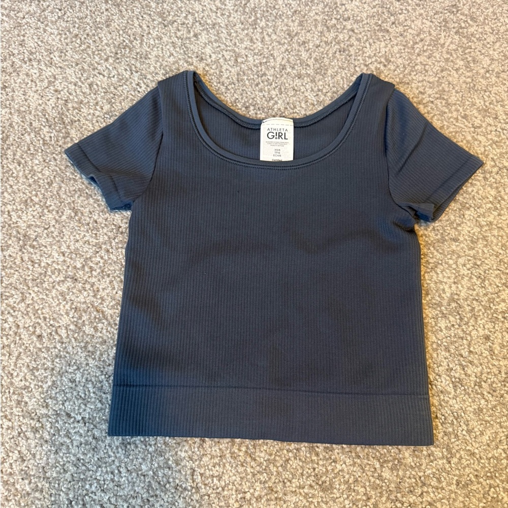 Athleta Girl Navy Ribbed Short Sleeve Tee